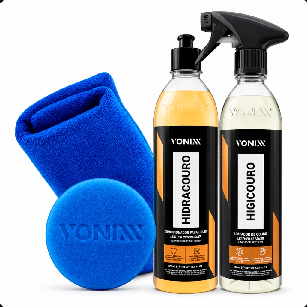 Kit Higicouro + Hidracouro Vonixx Limpeza e Hidratação Couro com Aplicador Azul 