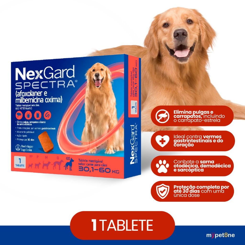 NexGard Spectra para Cães de 30,1 a 60 Kg - 1 Tablete
