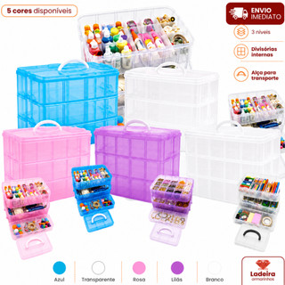 Maleta Plástica Multiuso Grande 3 Andares 26x16cm Para Maquiagem ou Artesanato