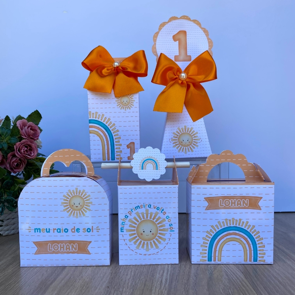 Kit Personalizados Primeira volta ao sol Laranja/ Kit Festa Caixinhas Personalizadas Lembrancinha Mimos Aniversário