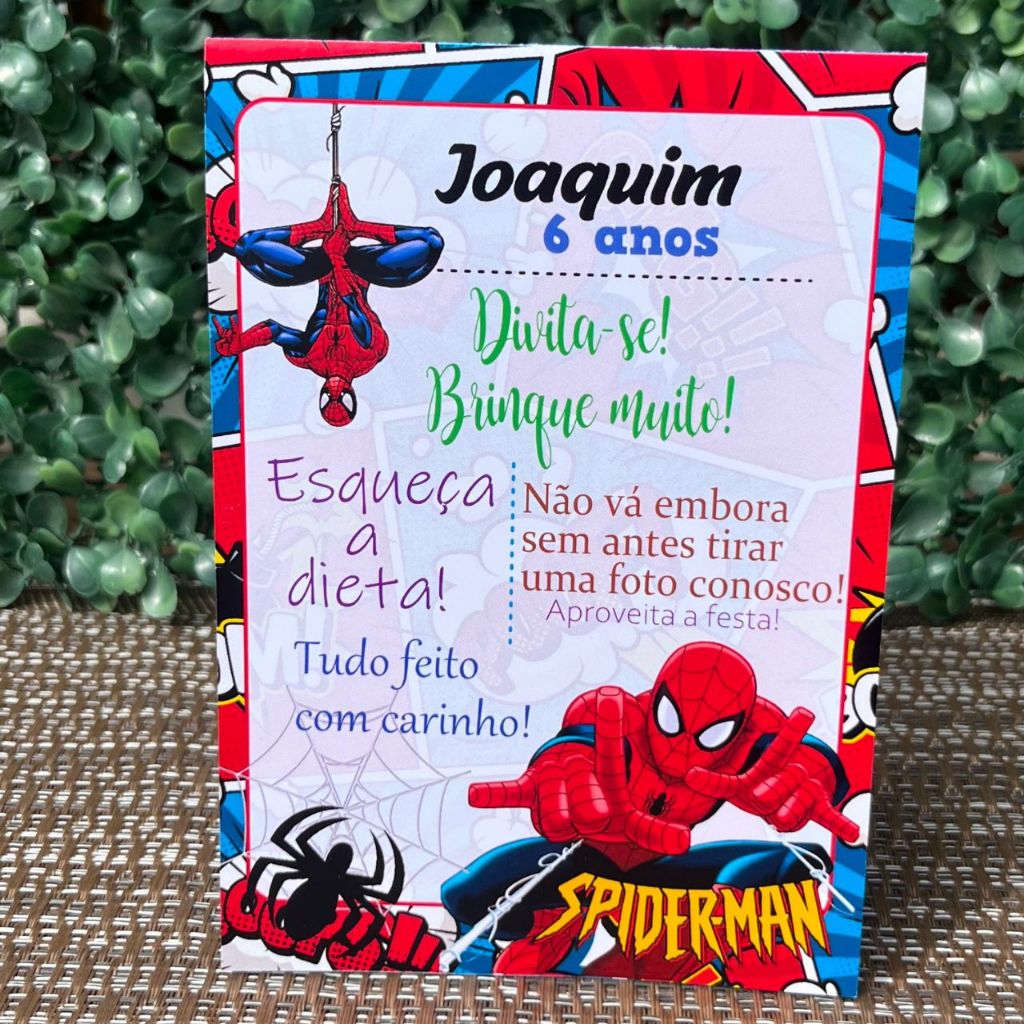 Plaquinha de agradecimento de mesa Homem aranha/enfeite de mesa Homem aranha/Centro de mesa Homem aranha