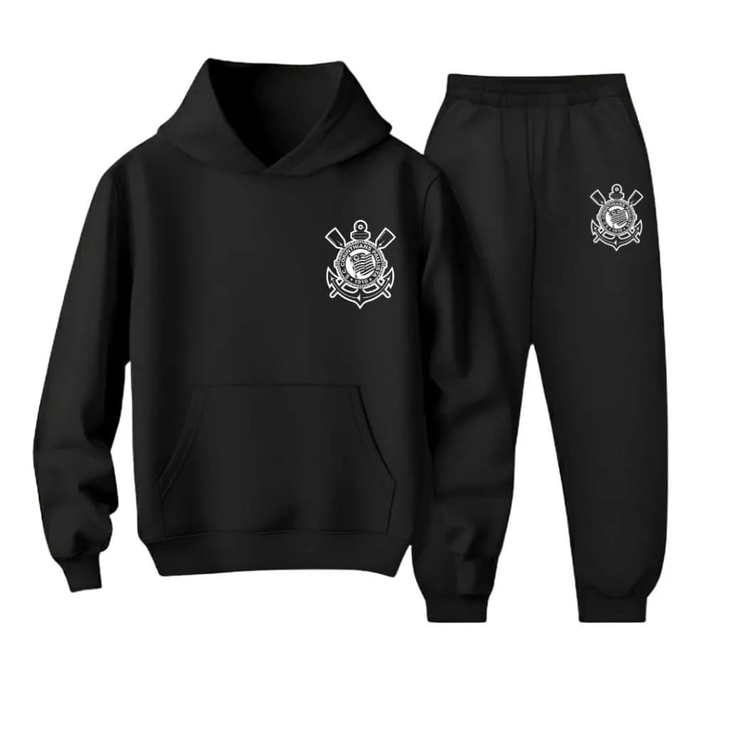 Conjunto Moletom Infantil Canguru Time Blusa Corinth Torcedor Calça Frio Agasalho 2 ao 14