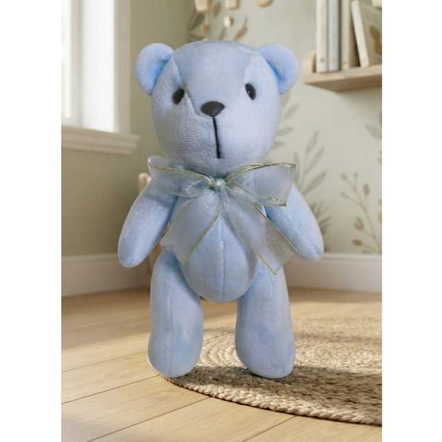 Urso de Pelúcia Clássico Articulado Azul BB 20 cm em Pé 14 Sentado Com Laço de Cetim — imagem 2 de 2