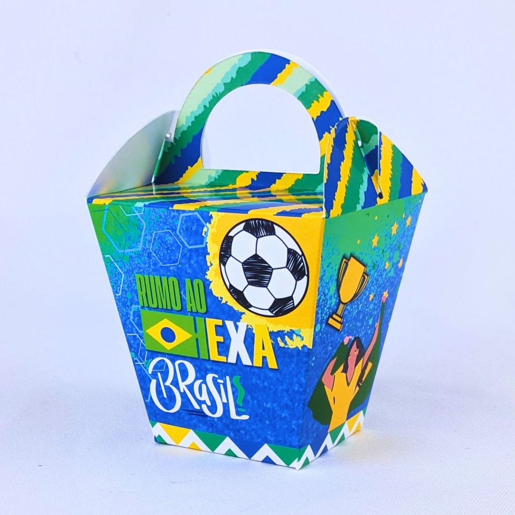Kit 10 a 60 Caixinhas Sushi Com Alça Futebol Brasil Hexa Personalizada Para Lembrancinha Infantil de Festa Aniversario