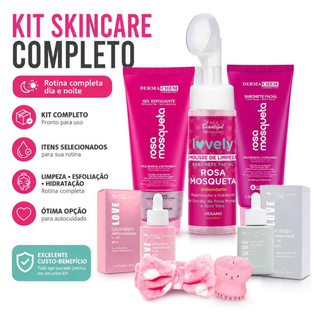 Kit skincare completo rosa mosqueta rotina de cuidados