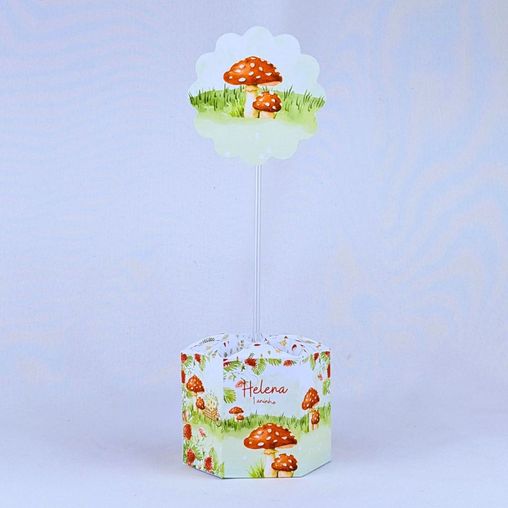 Kit 5 a 25 Centro de Mesa Jardim dos Cogumelos Encantados Personalizado Lembrancinha Festa Aniversário Enfeite Caixinha