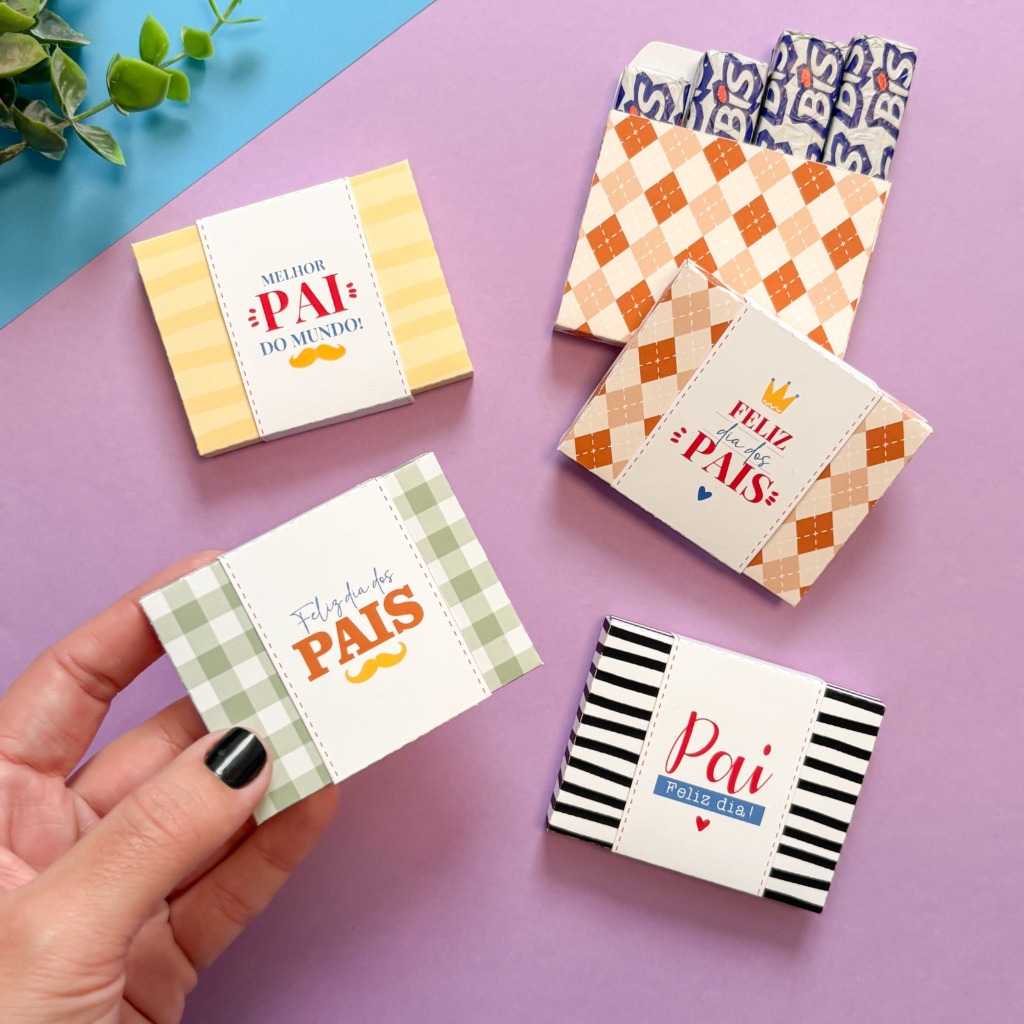 Kit com 4 Caixinhas para Chocolate tipo Bis Dia dos Pais | Embalagem para BIS | Lembrancinha Dia dos Pais Personalizada