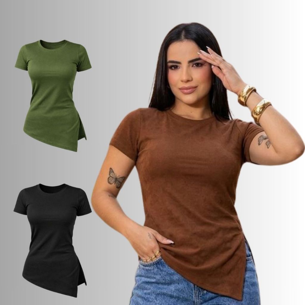 Blusa Feminina Elegante Em Ribana Luxo Corte Assimétrico Casual Dia a Dia