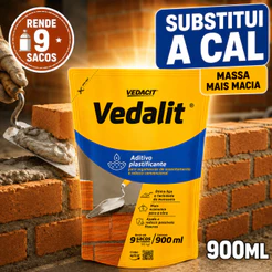 Vedalit Vedacit 900ml Aditivo Plastificante para Argamassa Rende 9 Sacos de Cimento Reboco