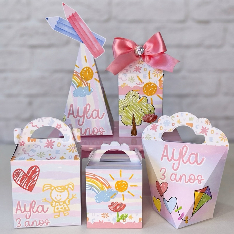 Kit Caixinhas Desmontadas Tema Mundo Colorido | Personalizado com nome e idade | Lembrancinha | Aniversário | Decoração