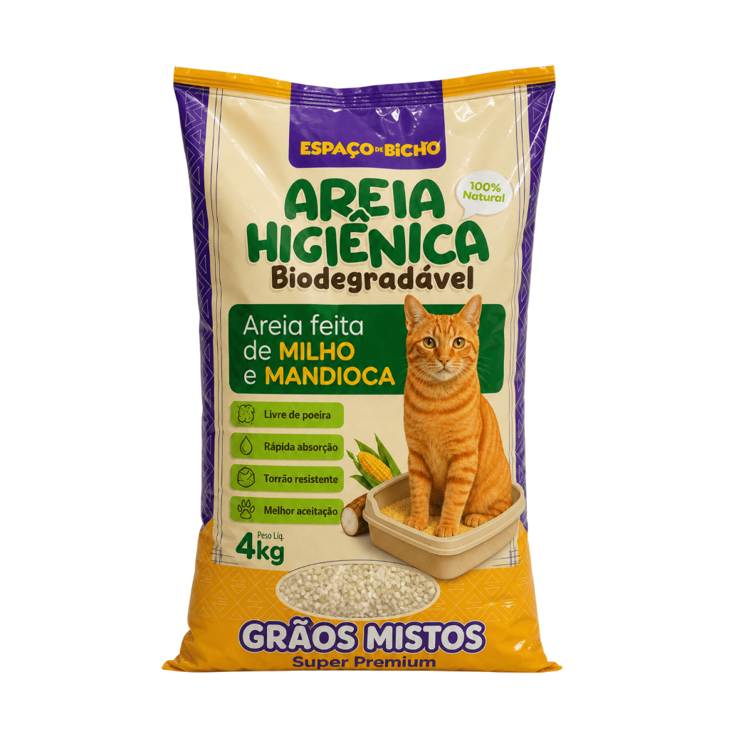 Areia Higiênica Biodegradável Espaço do Bicho Grãos Mistos 8kg – Milho e Mandioca (100% Natural)
