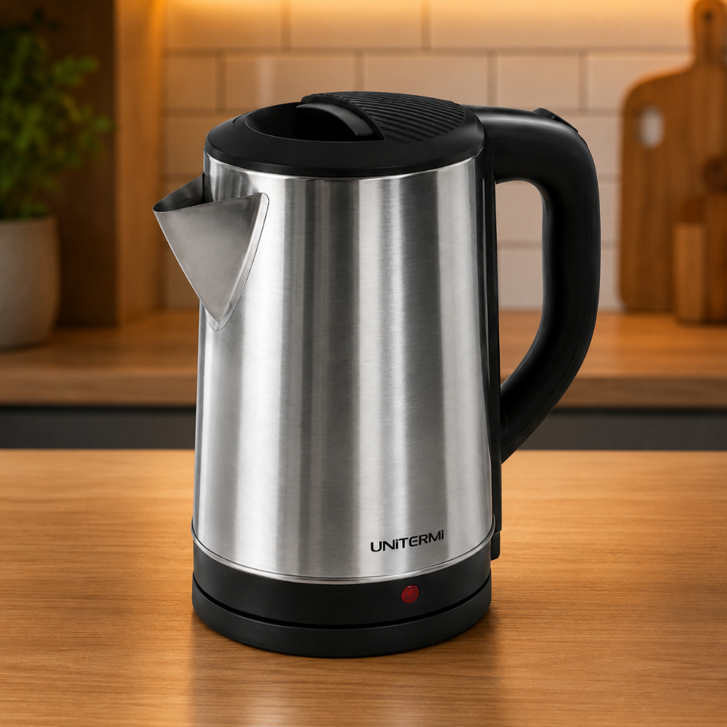 Chaleira Elétrica Aço Inox 1,8L Unitermi Aroma Bule Ferve Água Desligamento Automático Base Giratória Cozinha Casa