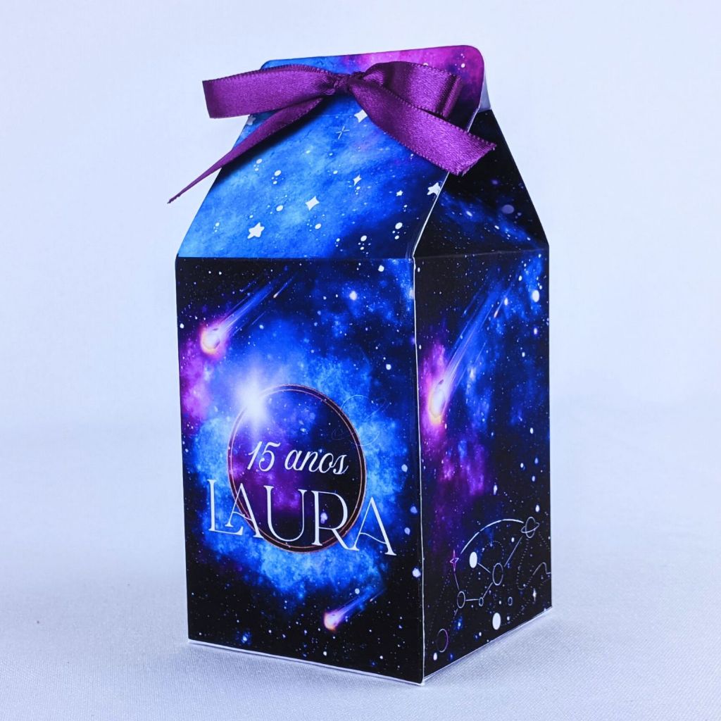 Kit 10 a 50 Caixinhas Galaxia Debutante Milk Sem Lacinho Lembrancinha Personalizada de Papel Offset 180g