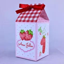 Kit 10 a 50 Caixinha Morango Moranguinho Milk Sem Lacinho Lembrancinha Personalizada de Papel Offset 180g