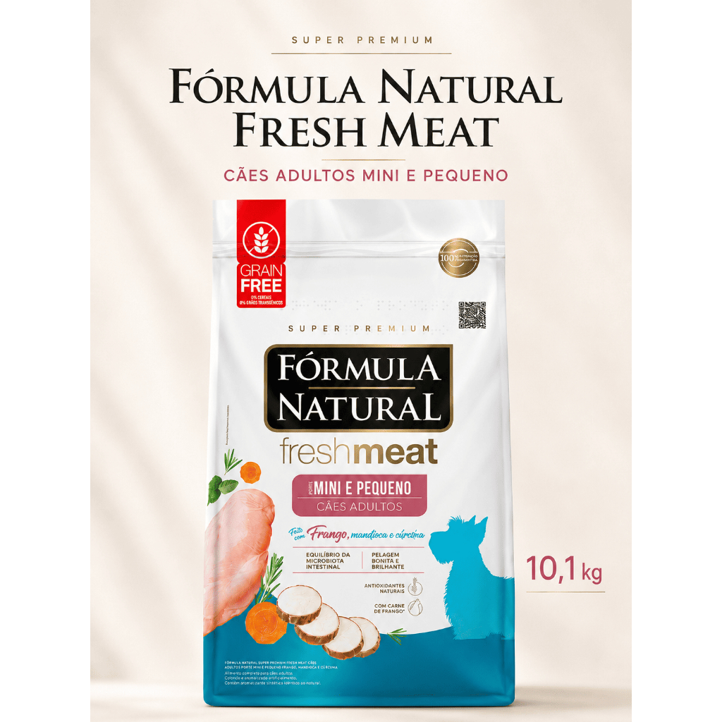 Ração Fórmula Natural Fresh Meat Cães Adultos Mini e Pequeno Grain Free 10,1kg