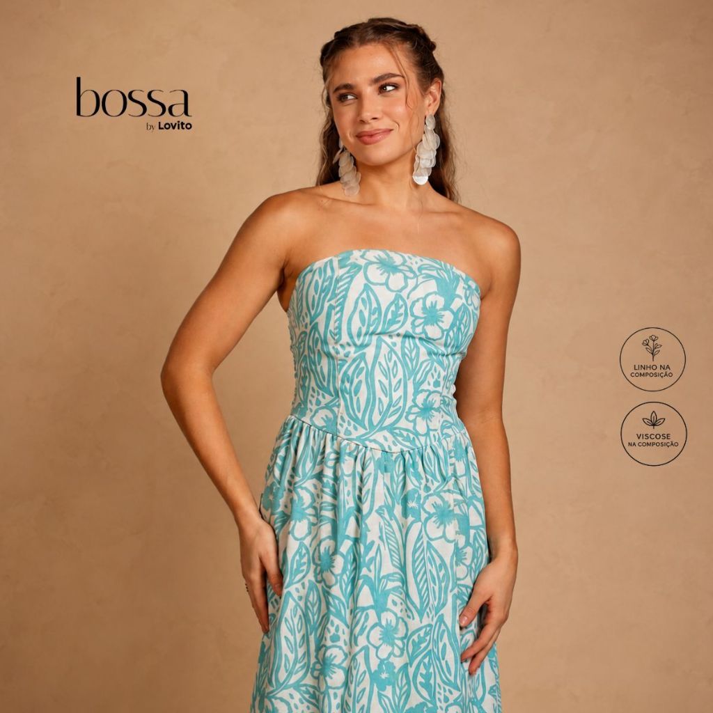 Lovito Bossa Vestido Midi Tomara Que Caia Linho Estampado DRB21262159