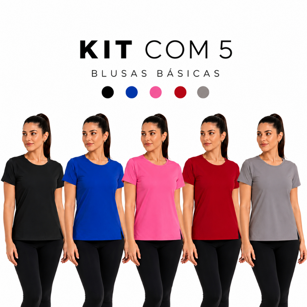 Kit 5 Camisa Tapa Bumbum Fitness Alongada Treino Academia Corrida Esportes