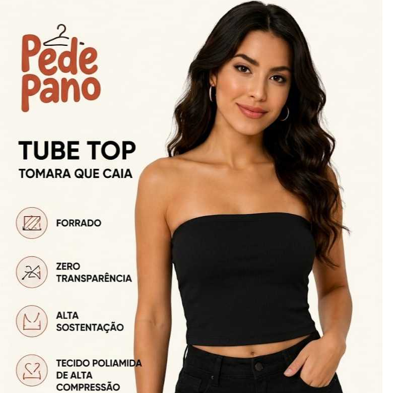 Top forrado na frente e costas, em Neoprene alta sustentação zero transparência, tomara que caia, blusa feminina