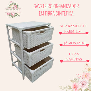 Gaveteiro Organizador 3 Gavetas Fibra Sintética 32x44x65 Banheiro Quarto Criado Mudo Montado