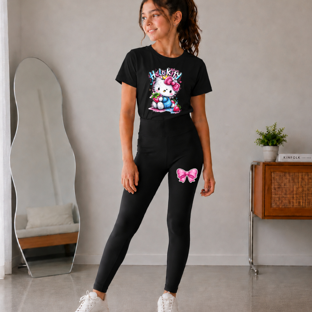 Conjunto Infantil Feminino Camiseta Estampada e Legging Confortável Moda Infantil