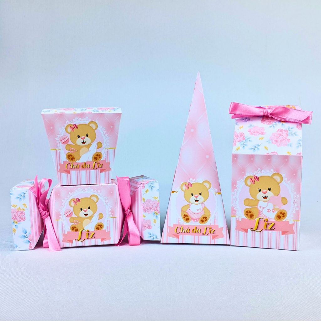 Kit 10 a 45 Caixinhas Ursinha Rosa Personalizado Lembrancinhas Para Festa Aniversario Festinha Lembranca