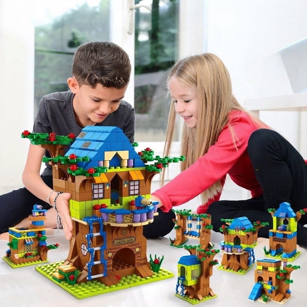 Blocos de Montar Casa na Árvore 1000 Peças 6 em 1 Castela Modelo 3D Brinquedo Construção e Decoração