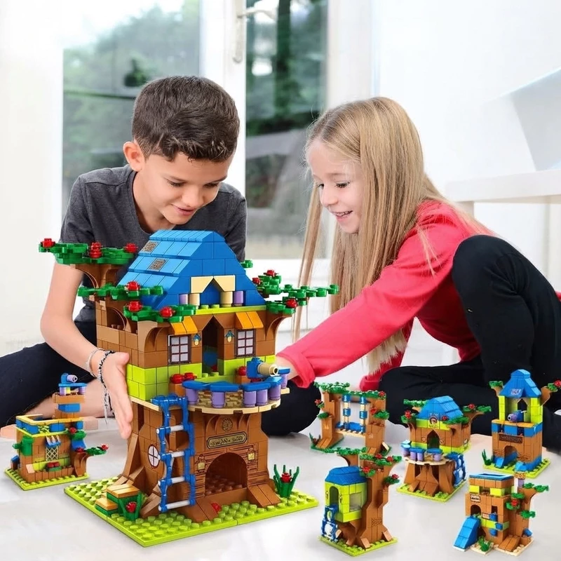 Blocos de Montar Castela Casa na Árvore 1000 Peças 6 em 1 Brinquedo