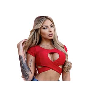 cropped feminino com bojo croped de manguinha transpassa suplex