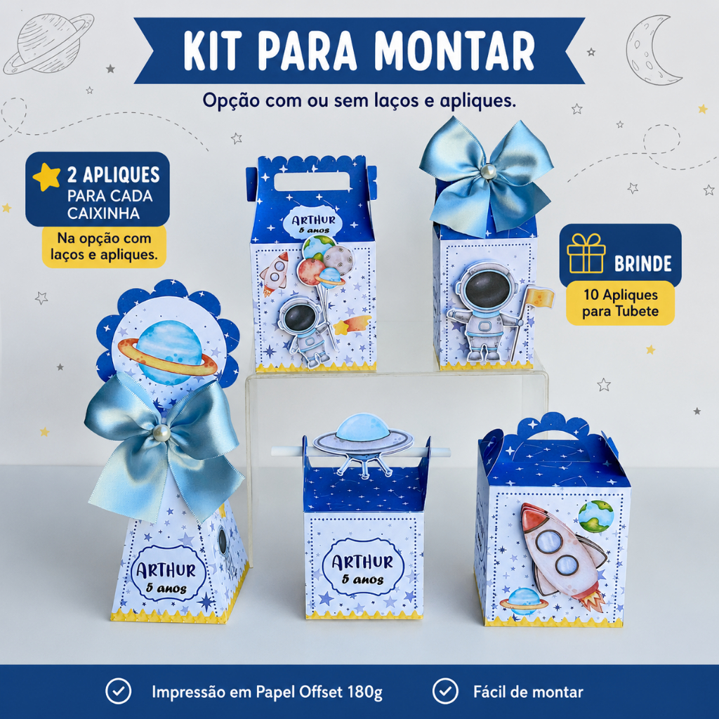 Kit Festa ASTRONAUTA | Caixinhas Personalizadas | Para Montar | Lembrancinhas para Festa Infantil