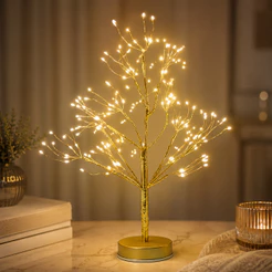 Luminária Árvore Mesa Abajur Fio De Fada 140 Leds Branco Quente