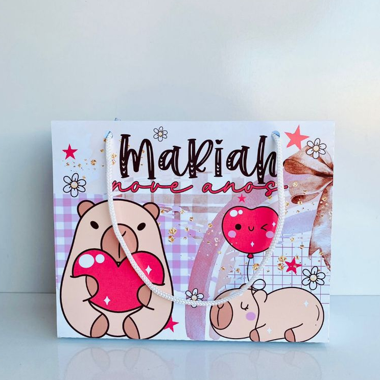 Kit Sacolinha Personalizada Pegue e monte tema Capivara Festa Infantil Lembrancinha Aniversário