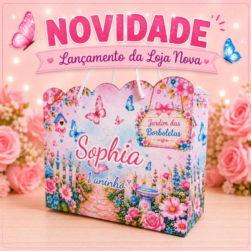 10 sacolinhas Jardim das borboletas Personalizada 20x15x7 cm Lembrancinha Infantil Festa Aniversário Menina