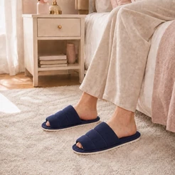 Pantufa Feminina Marinho de Malha Algodão Macia Confortável para Casa