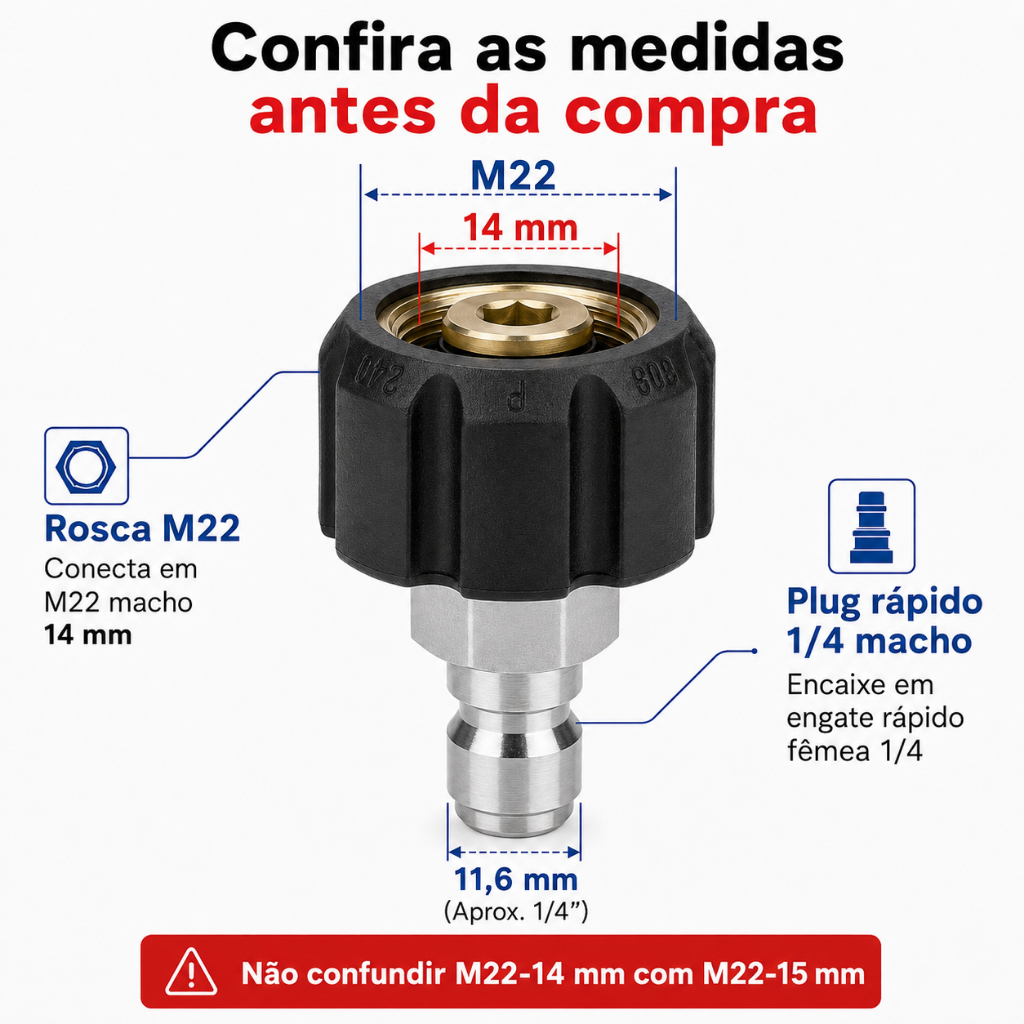 Adaptador Engate Rápido Conector 1/4 Macho X M22 14mm Fêmea — imagem 2 de 2