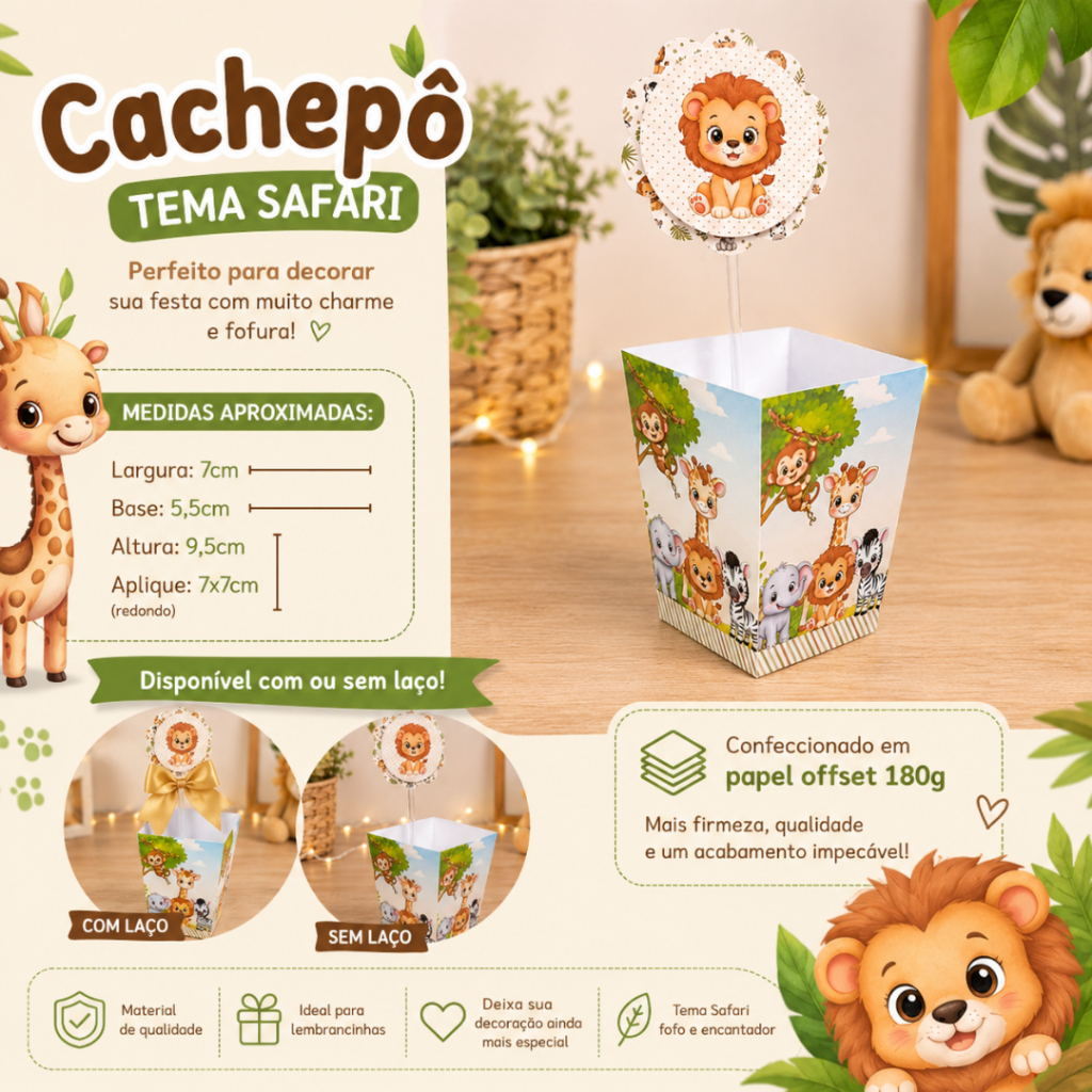 Centro de Mesa Cachepô Safari Personalizado | Centro de Mesa Safari | Lembrancinha Festa Infantil | Decoração Safari