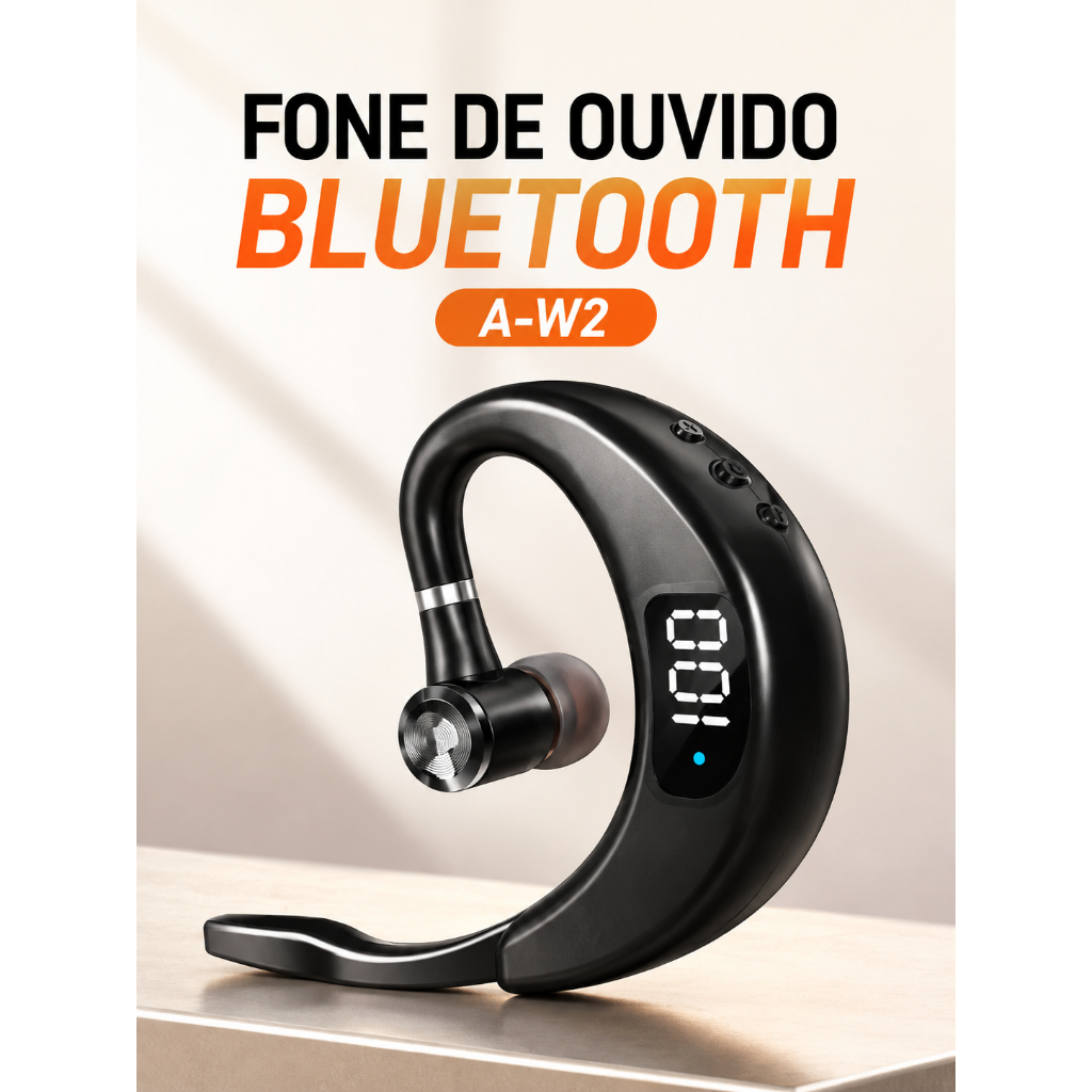 Fone de Ouvido Bluetooth 5.0 com Microfone Gancho de Orelha Display Digital Sem Fio Altomex A-W2