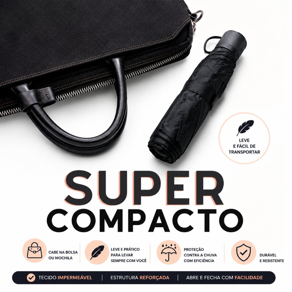 Guarda Chuva Sombrinha reforçada de bolsa dobravel grande e resistente mini estampada e preta — imagem 2 de 2
