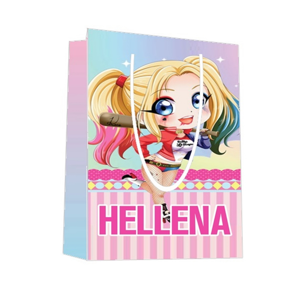 Sacolinha Arlequina Personalizada para Aniversário/ Lembrancinha Festa Infantil / Qualquer nome e idade