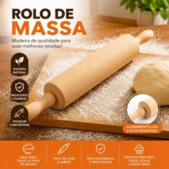 Rolo De Madeira Para Massas 42cm Pães Prático Pizzas Macarrão Resistente Rolo Giratório Multiuso Duhome