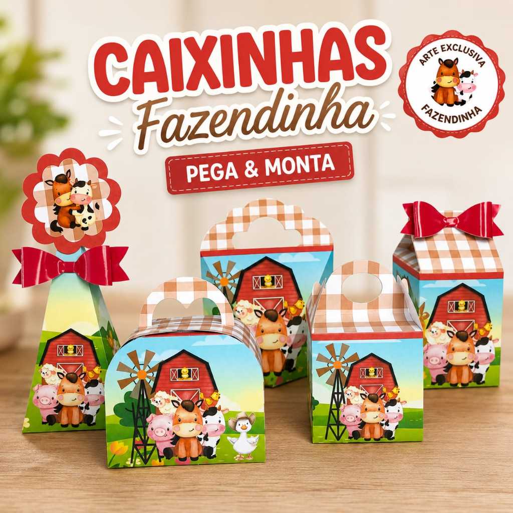 Caixinhas Surpresa Personalizadas Fazendinha Lembrancinha Aniversário Infantil Menina e Menino