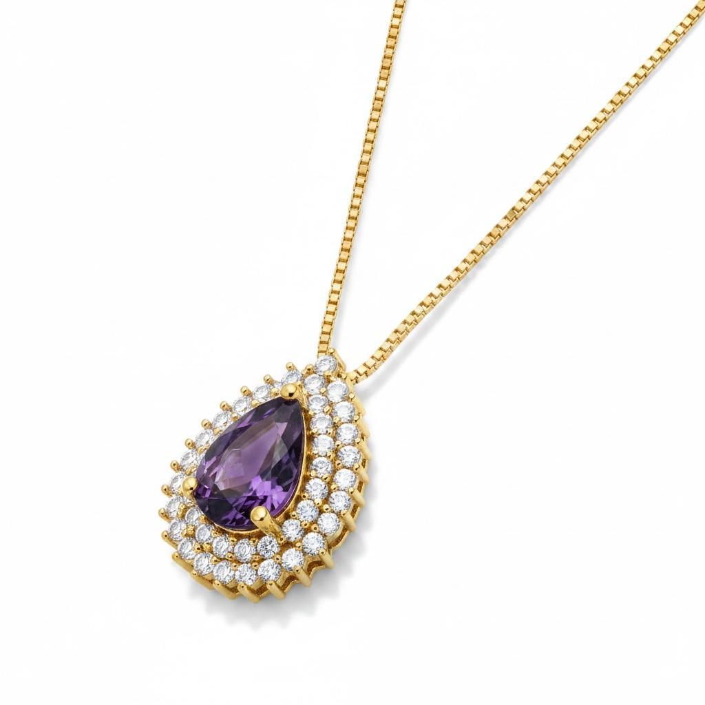 Semijoia Conjunto Colar e Brinco folheado Ouro 18k feminino corrente pingente de cravejada zircônia