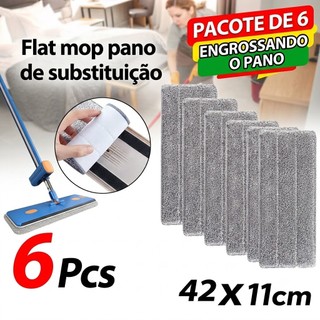 Refil Pano Mop Plano Microfibra Velcro 42cm x 11cm Kit 6 Peças Para Rodo Mop Lava e Seca