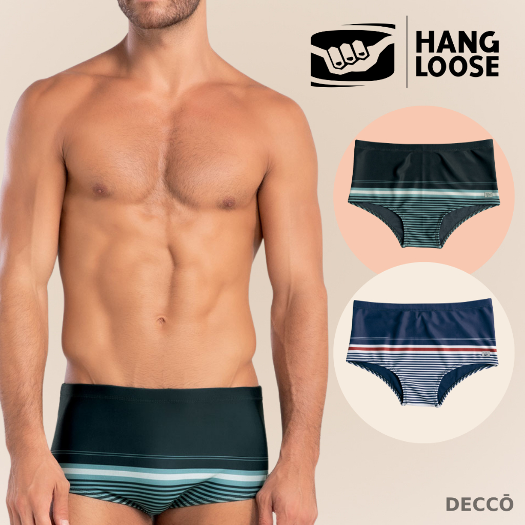Sunga Slip Hang Loose  Forrada Estampa Listrada com Cordão de Regulagem FPS 50 M