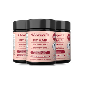 Kit 3x FitHair AlwaysFit  | Biotina + Zinco + Ferro + Cobre + Cisteína + Vitaminas | 90 Cápsulas