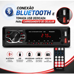 RÁDIO MP3 FIRST OPTION 6688 BLUETOOTH DUAL USB CARREGA CELULAR SD CARD RÁDIO FM CONTROLE REMOTO 1 DIN