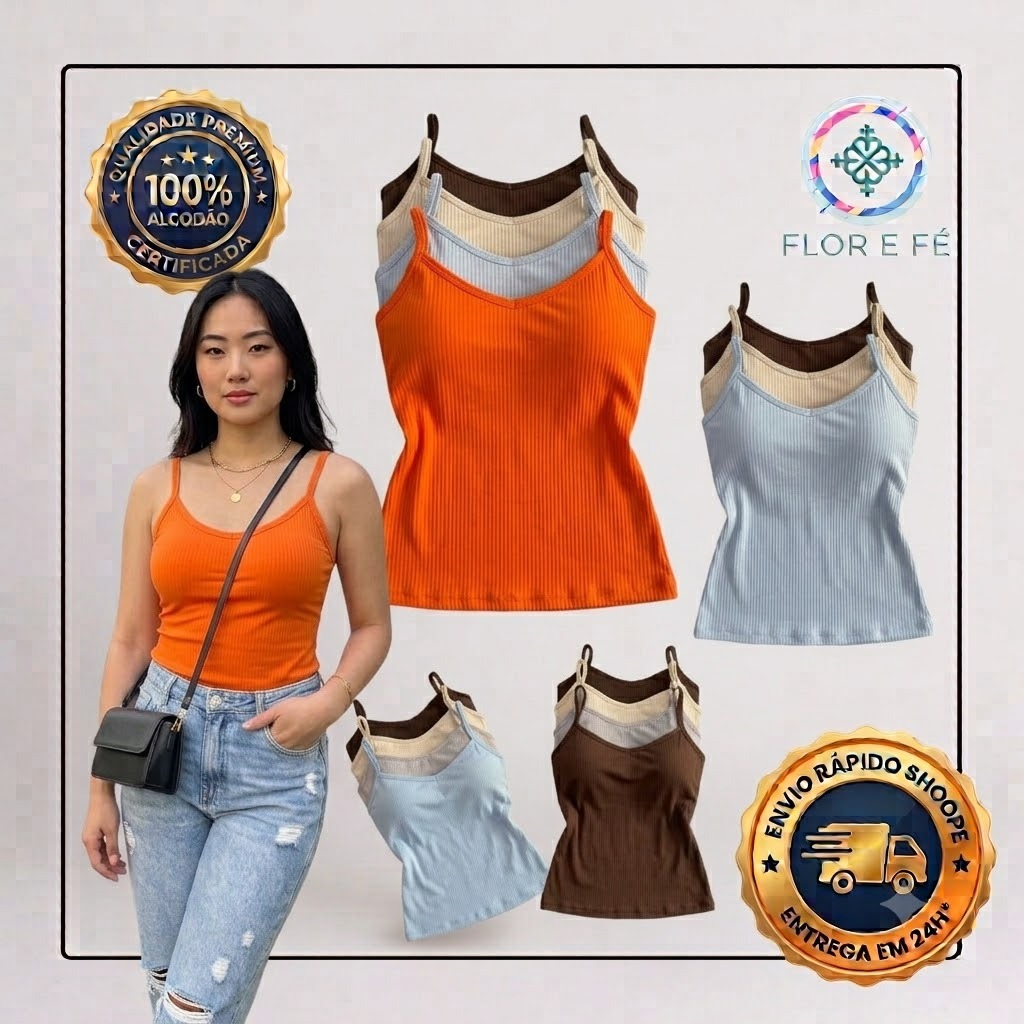 Promoção Regata Alcinha Bojo Lisa Feminina Canelada Básica Regatinha