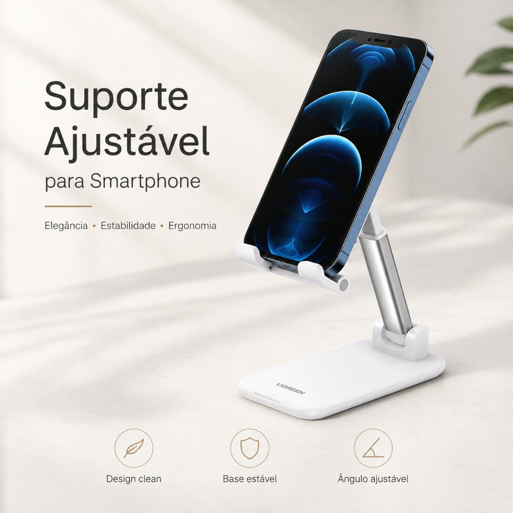 Suporte Para Celular Smartphone Ajustável Mesa Branco 20434