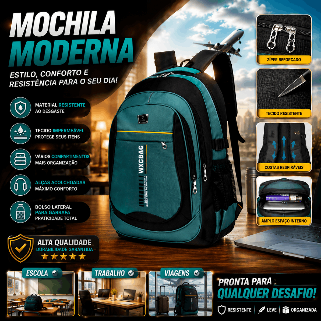 Mochila Bolsa Masculina Impermeável Resistente Grande Notebook Escolar Trabalho Viagem Premium
