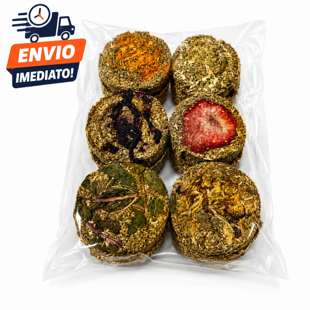 Biscoito de Feno para Roedores – Kit Misto com 12 Unidades | Coelho, Chinchila e Porquinho-da-Índia