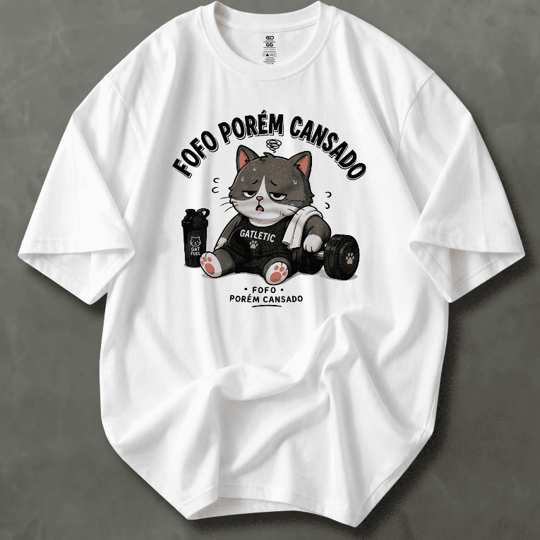 Camiseta Oversized Feminina Algodão Premium Estampa Fofa Engraçada Academia Fofo Porém Cansado Plus Size